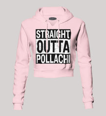 Straight Outta Pollachi Women's Crop Hoodies in Light Baby Pink Color