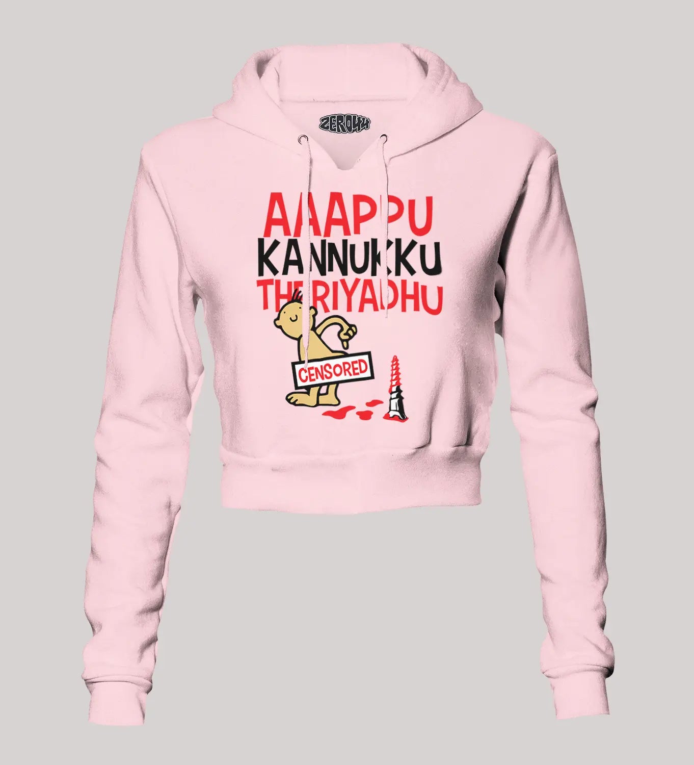 Aaappu Kannukku Theriyadhu Women's Crop Hoodies in Light Baby Pink Color