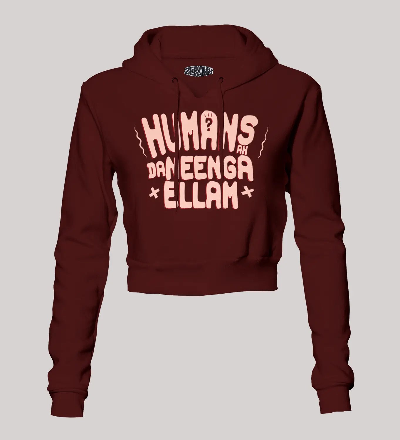 Humans Ah Da Neenga Ellam? Women's Crop Hoodies in Maroon Color