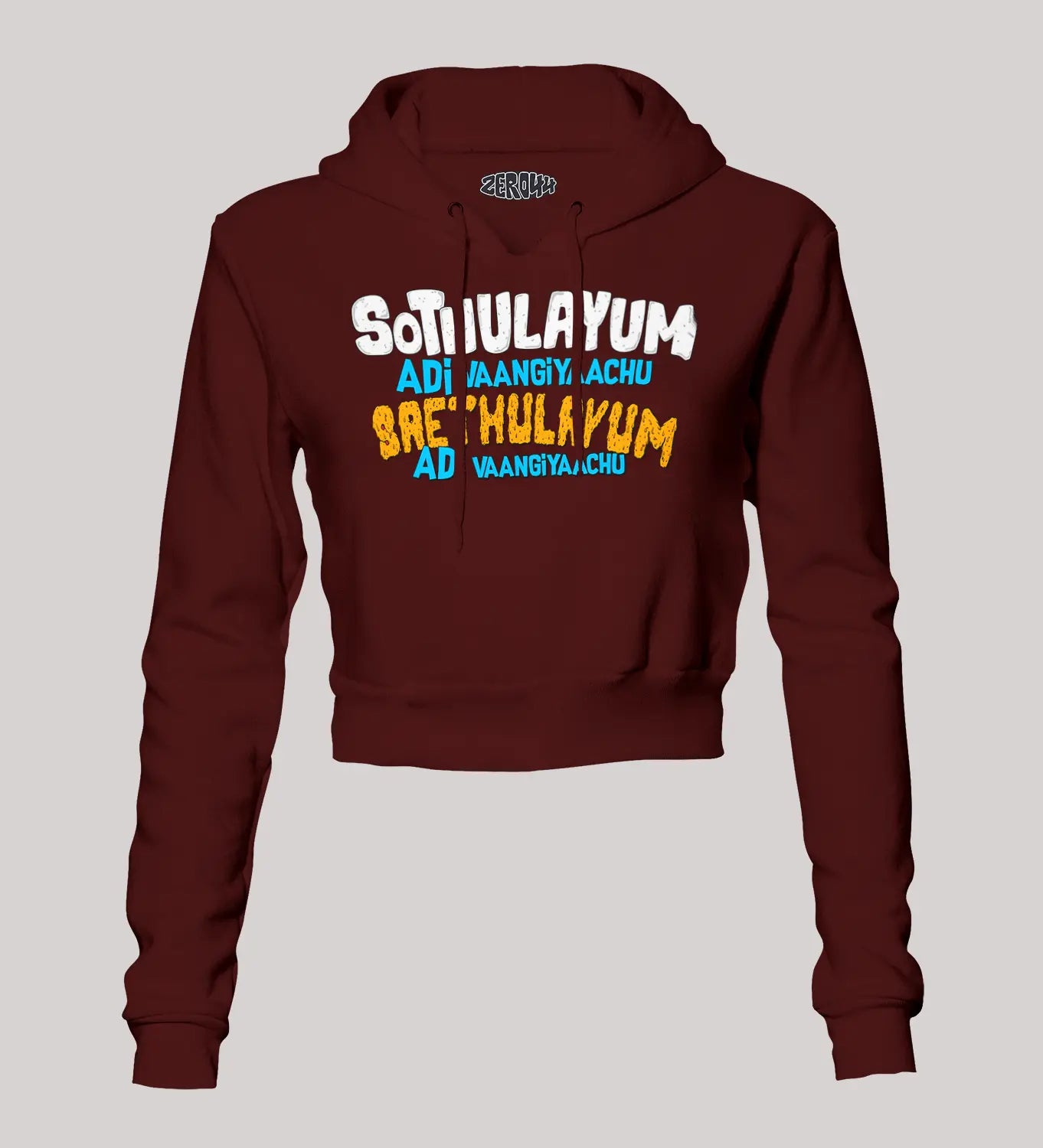 Sothulayum Adi Vaangiyaachu Saethulayum Adi Vaangiyaachu Women's Crop Hoodies in Maroon Color
