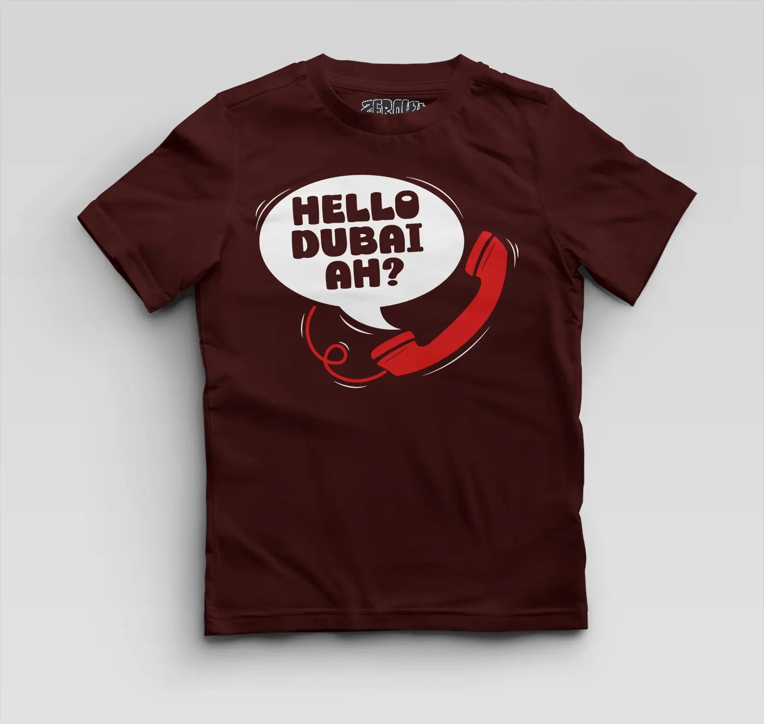 Hello Dubai Ah? Boys Round Neck T-Shirt in Maroon Color