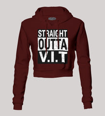 Straight Outta Vit Women's Crop Hoodies in Maroon Color