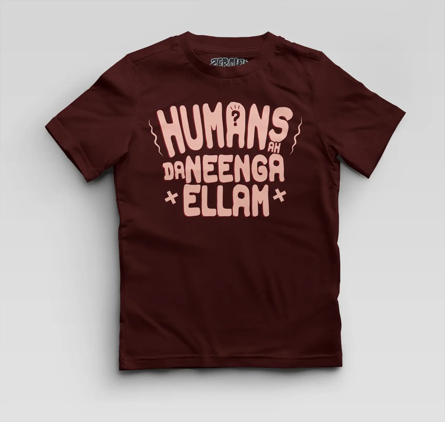 Humans Ah Da Neenga Ellam? Boys Round Neck T-Shirt in Maroon Color