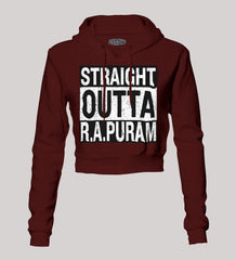 Straight Outta R.a Puram Women's Crop Hoodies in Maroon Color