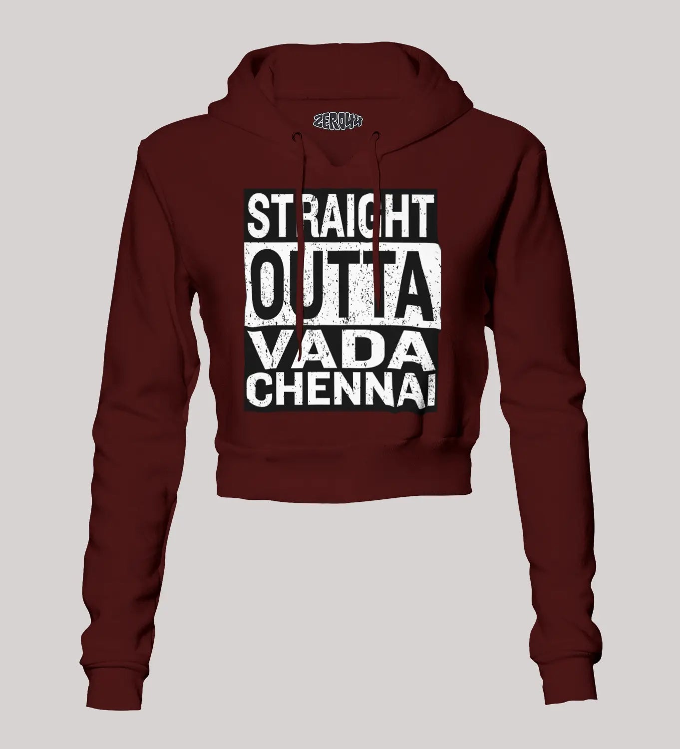Straight Outta Vada Chennai Women's Crop Hoodies in Maroon Color