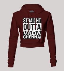 Straight Outta Vada Chennai Women's Crop Hoodies in Maroon Color