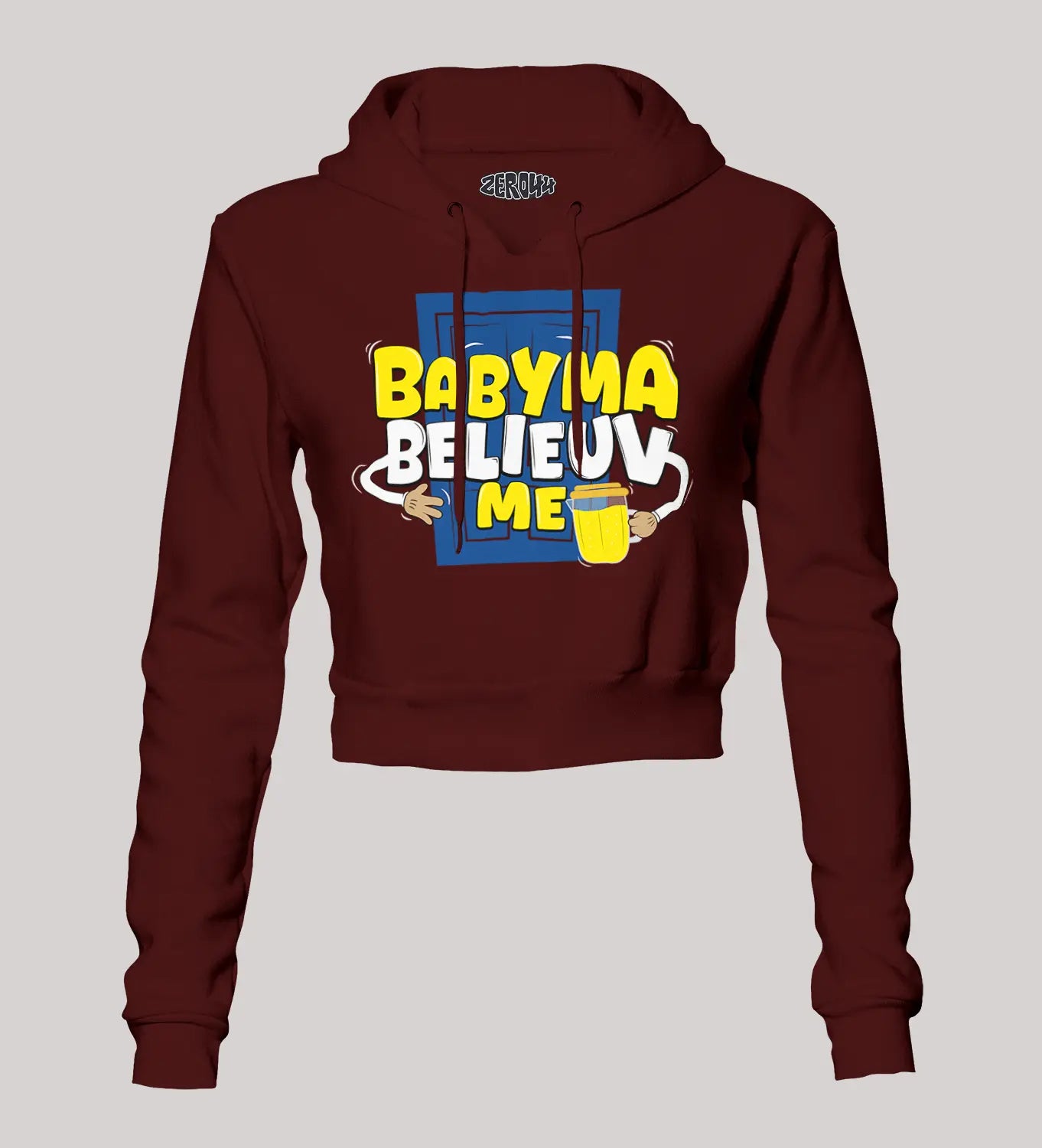 Babyma Belieuv Me Women's Crop Hoodies in Maroon Color