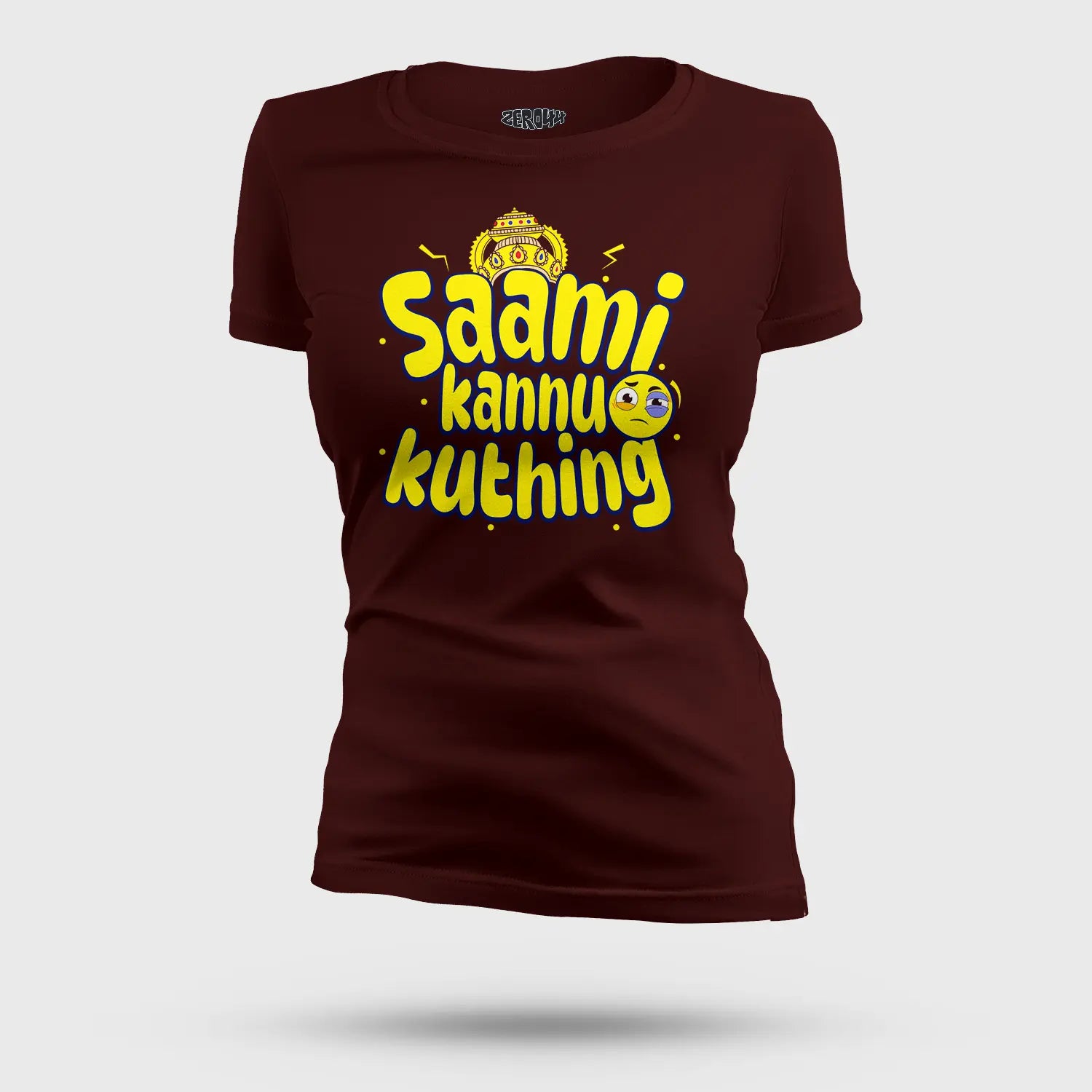 Saami Kannu Kuthing Women's T-Shirt in Maroon Color