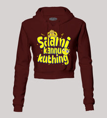 Saami Kannu Kuthing Women's Crop Hoodies in Maroon Color