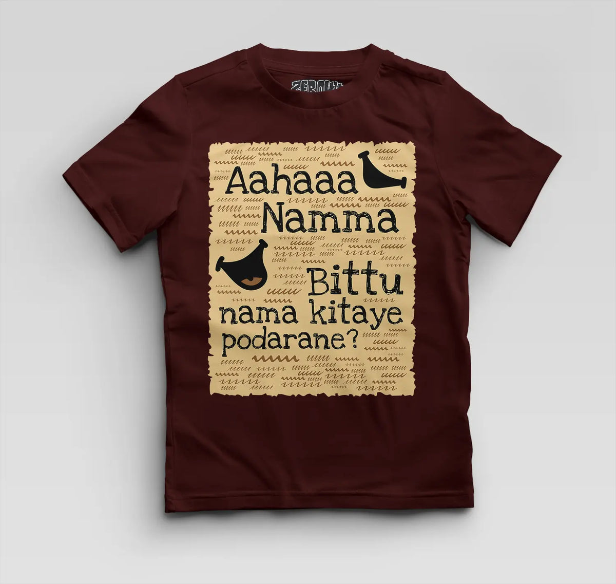 Aahaaa Namma Bittu Nama Kitaye Podarane Boys Round Neck T-Shirt in Maroon Color