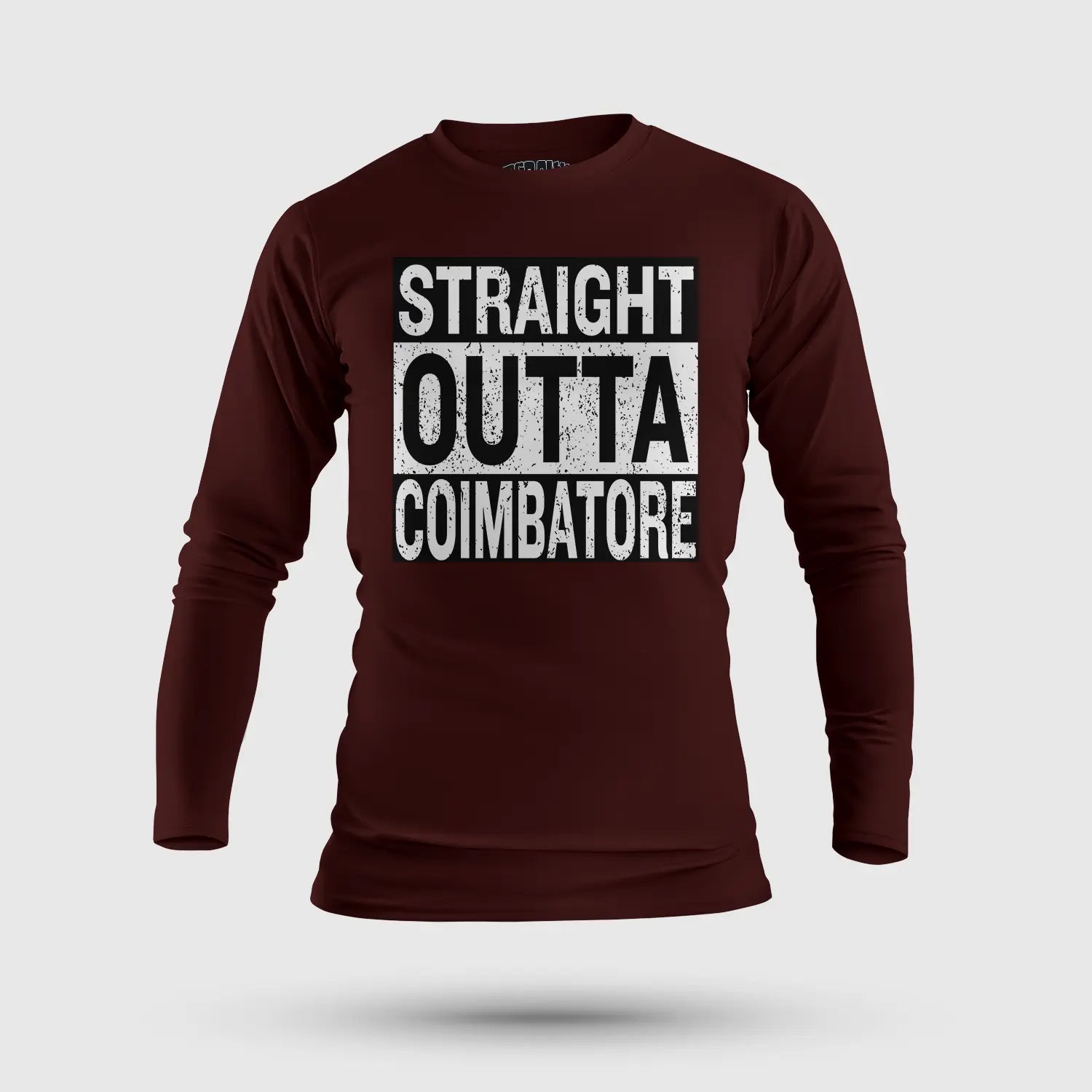 Straight Outta Coimbatore Men/Unisex Long Sleeve T-Shirt in Maroon Color