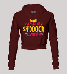 Naan Apudiye Shoooock Aayitten Women's Crop Hoodies in Maroon Color