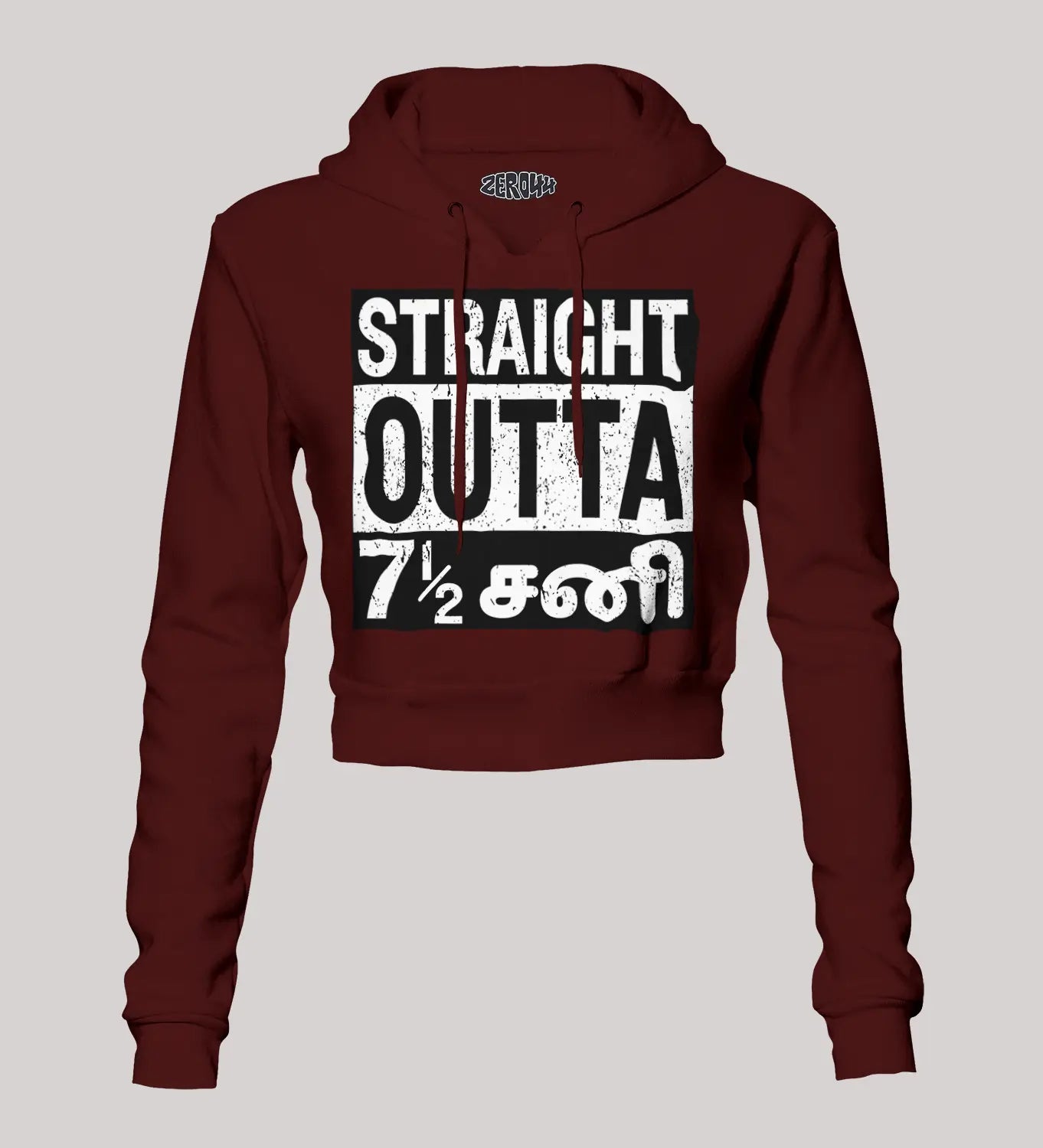 Straight Outta 7½ Sani - Tamil Women's Crop Hoodies in Maroon Color
