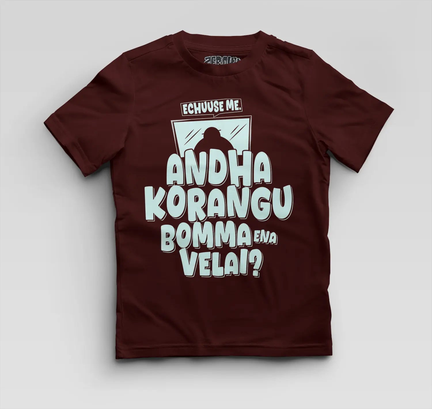 Echuuse Me Andha Korangu Bomma Ena Velai Boys Round Neck T-Shirt in Maroon Color