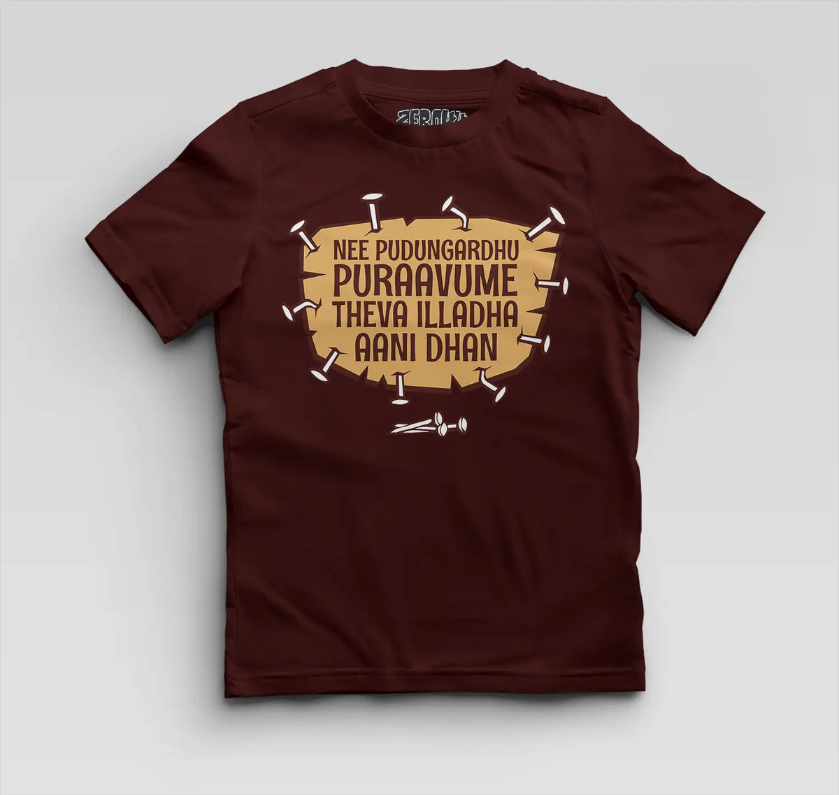 Nee Pudungurathu Puraavume Theva Illadha Aani Dhan Boys Round Neck T-Shirt in Maroon Color