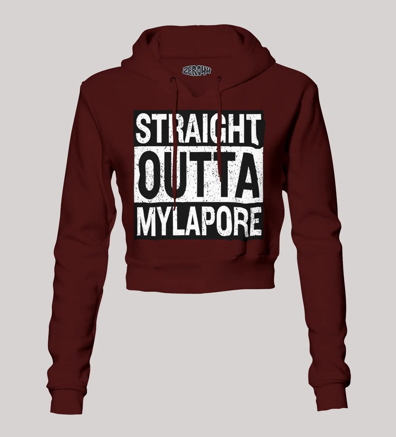 Straight Outta Mylapore Women's Crop Hoodies in Maroon Color