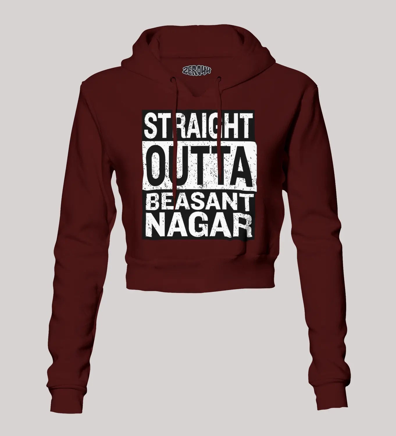 Straight Outta Beasant Nagar Women's Crop Hoodies in Maroon Color