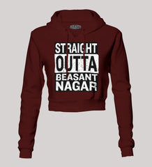 Straight Outta Beasant Nagar Women's Crop Hoodies in Maroon Color