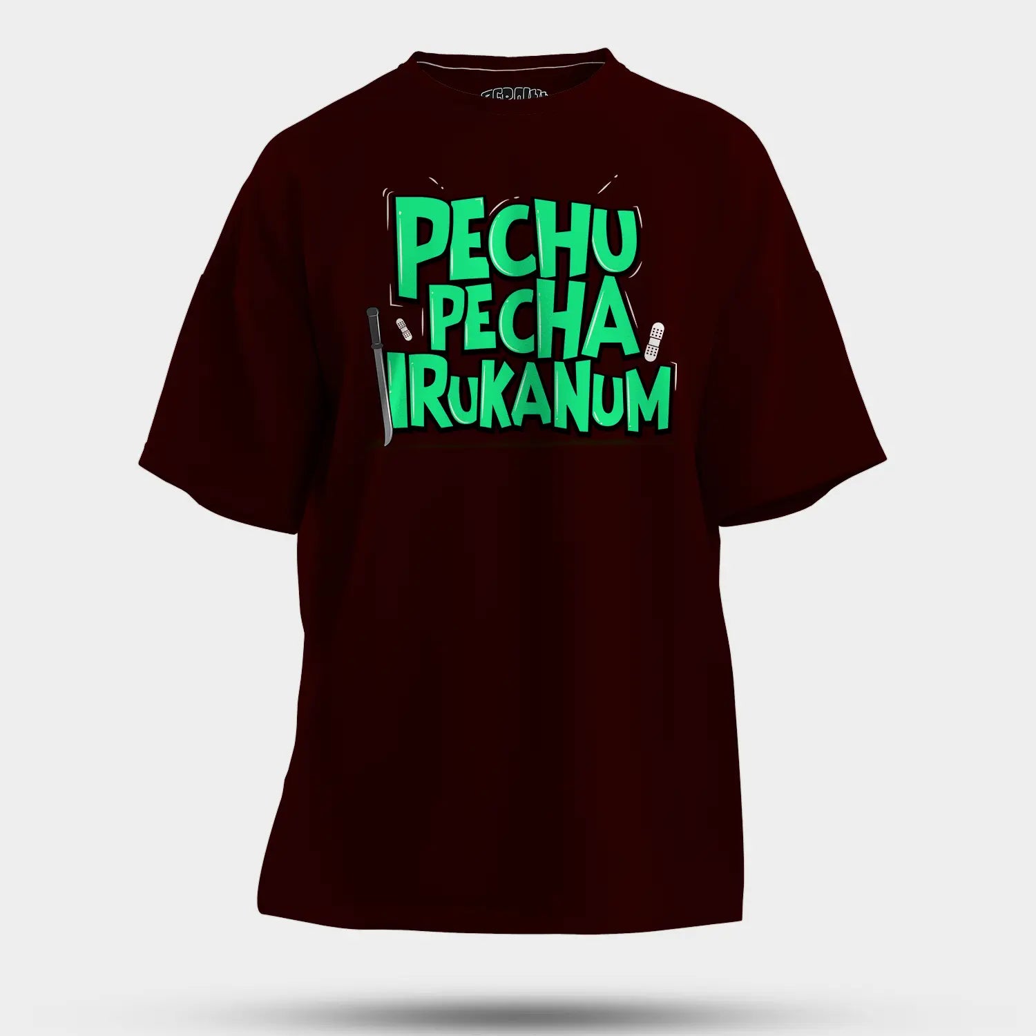 Pechu Pecha Irrukanum Men/Unisex Oversized T-Shirt in Maroon Color