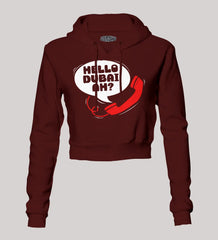 Hello Dubai Ah? Women's Crop Hoodies in Maroon Color