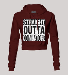Straight Outta Coimbatore Women's Crop Hoodies in Maroon Color