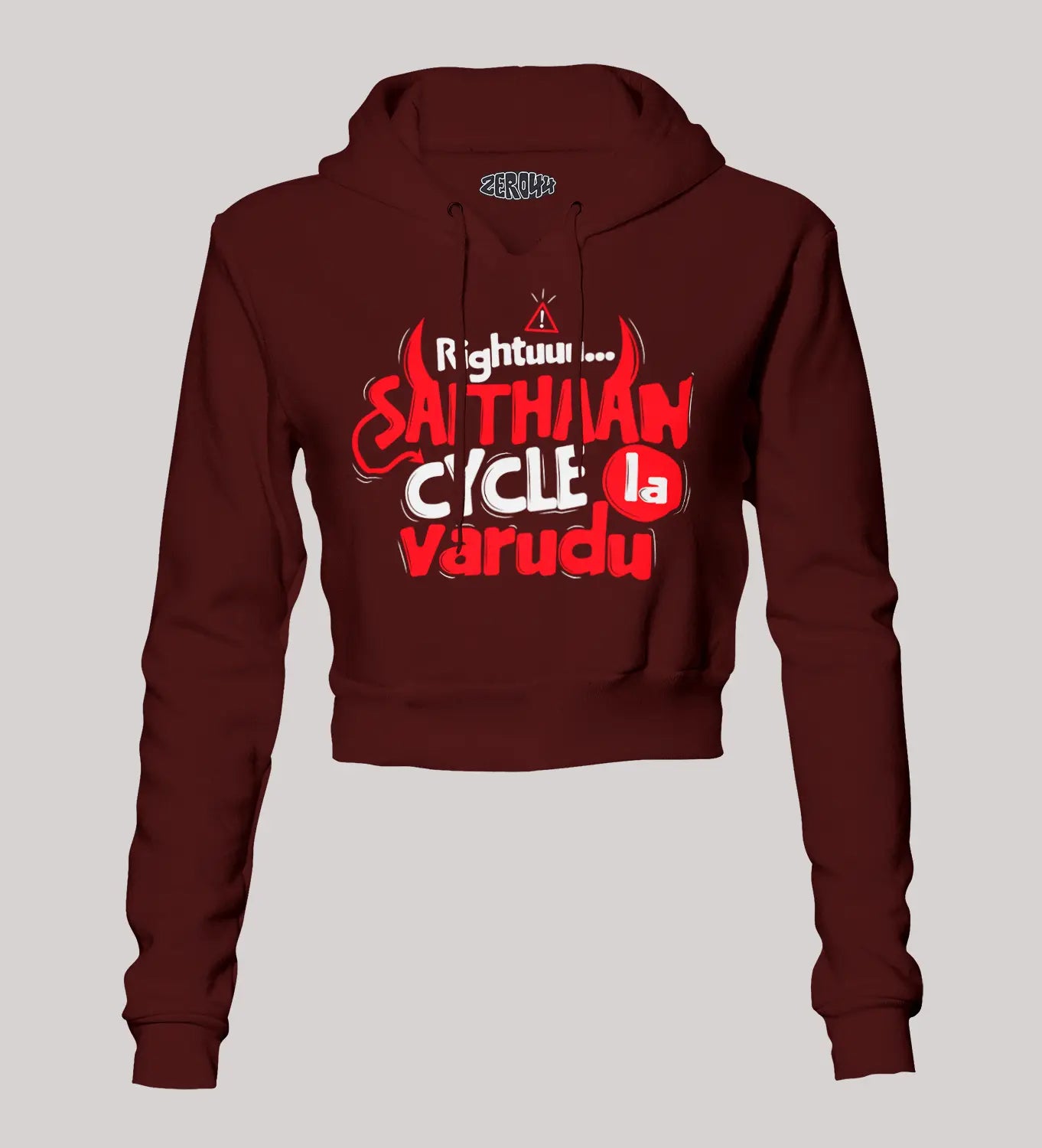 Rightuuu.. Saithaan Cycle La Varudhu Women's Crop Hoodies in Maroon Color