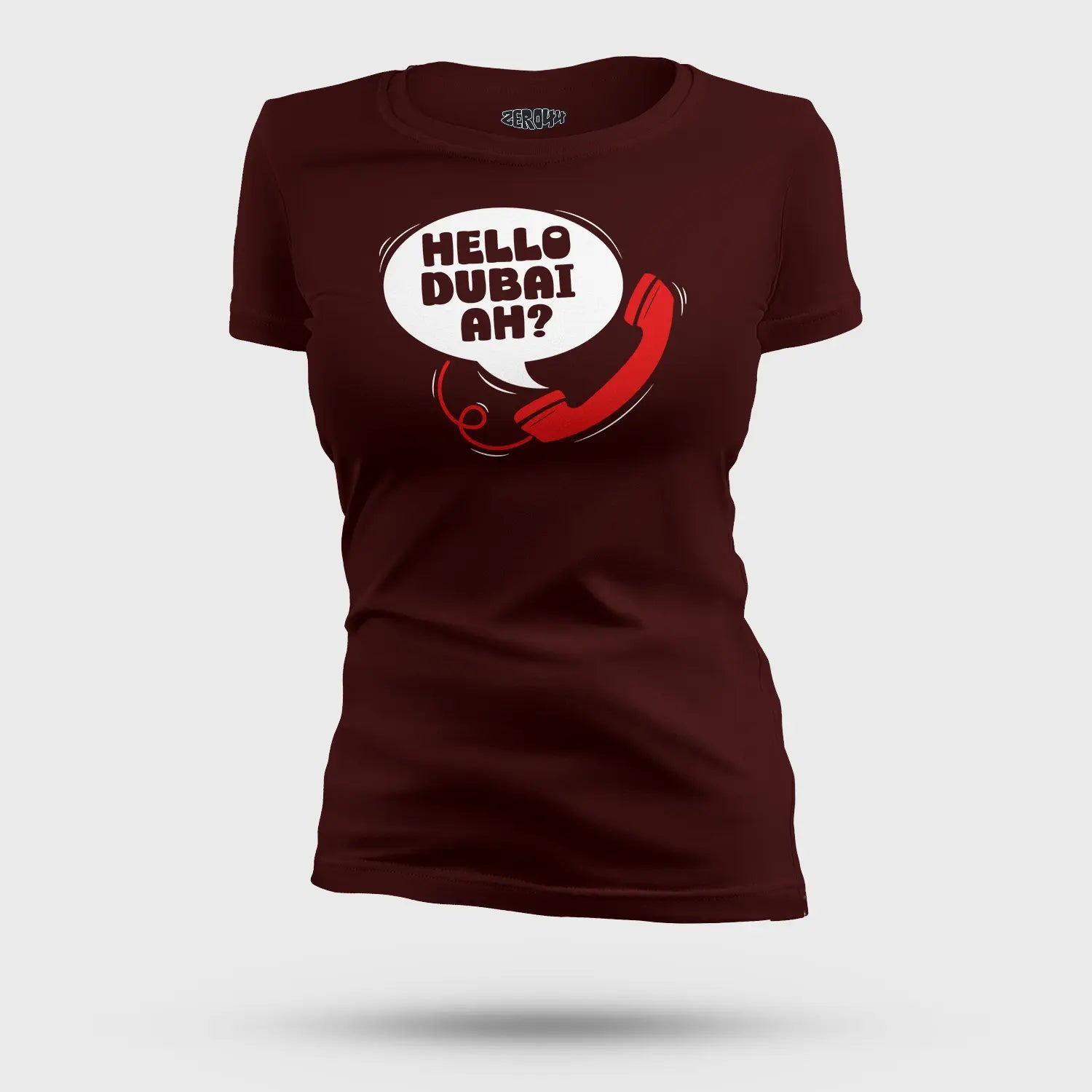 Hello Dubai Ah? Women's T-Shirt in Maroon Color
