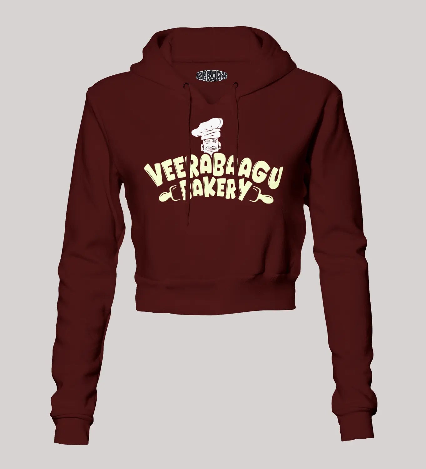 Veerabaagu Bakery Women's Crop Hoodies in Maroon Color