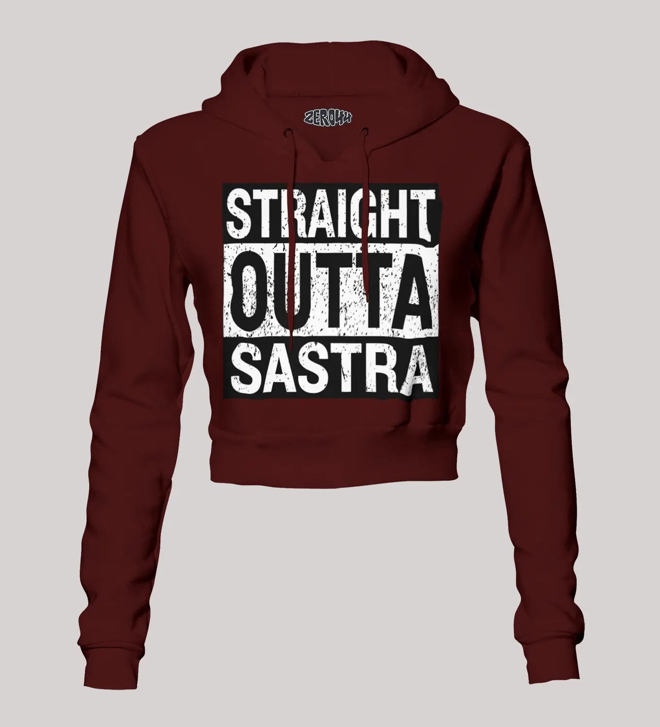 Straight Outta Sastra Women's Crop Hoodies in Maroon Color