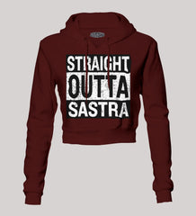 Straight Outta Sastra Women's Crop Hoodies in Maroon Color