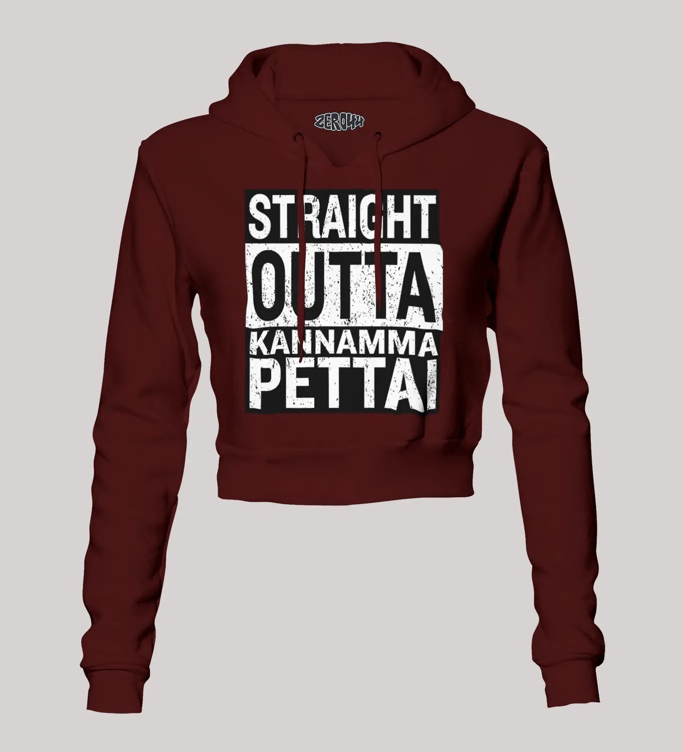 Straight Outta Kannamma Pettai Women's Crop Hoodies in Maroon Color