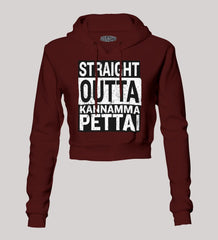 Straight Outta Kannamma Pettai Women's Crop Hoodies in Maroon Color