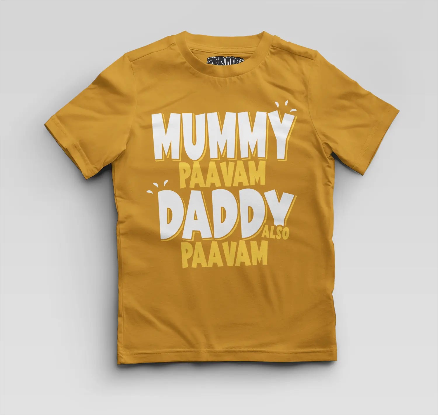 Mummy Paavam, Daddy Also Paavam Boys Round Neck T-Shirt in Mustard Yellow Color