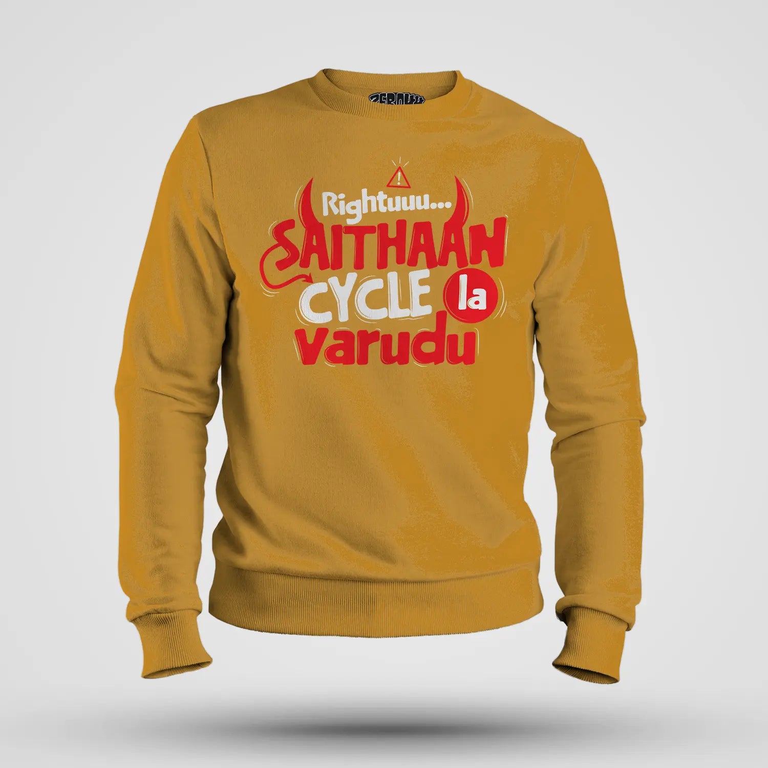 Rightuuu.. Saithaan Cycle La Varudhu Men/Unisex Sweatshirt in Mustard Yellow Color