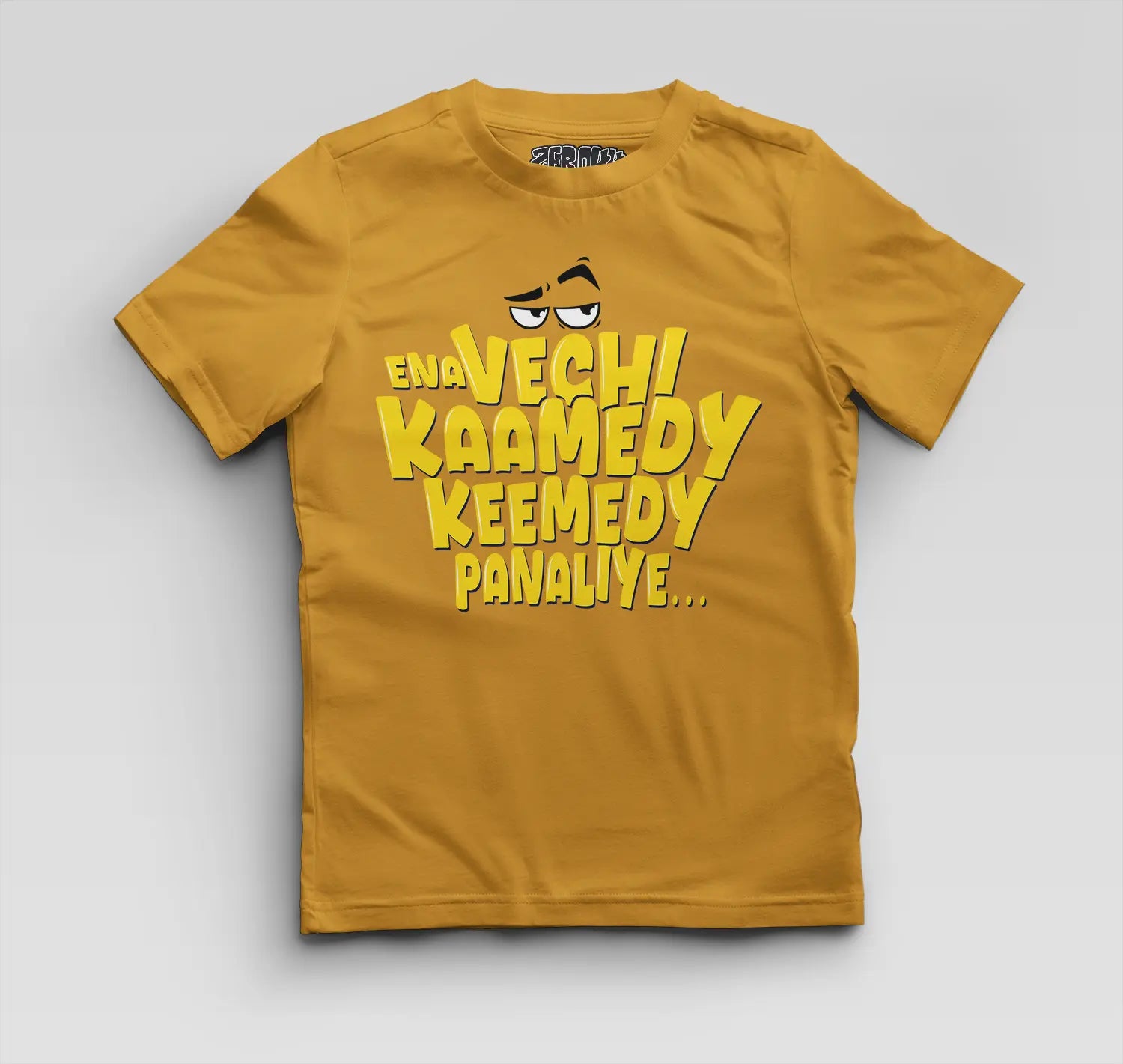 Ena Vechi Kaamedy Keemady Panaliye Boys Round Neck T-Shirt in Mustard Yellow Color