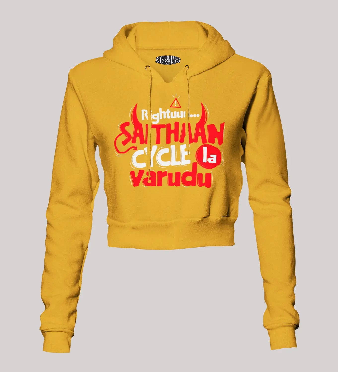 Rightuuu.. Saithaan Cycle La Varudhu Women's Crop Hoodies in Mustard Yellow Color