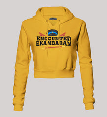 Encounter Ekambaram Women's Crop Hoodies in Mustard Yellow Color