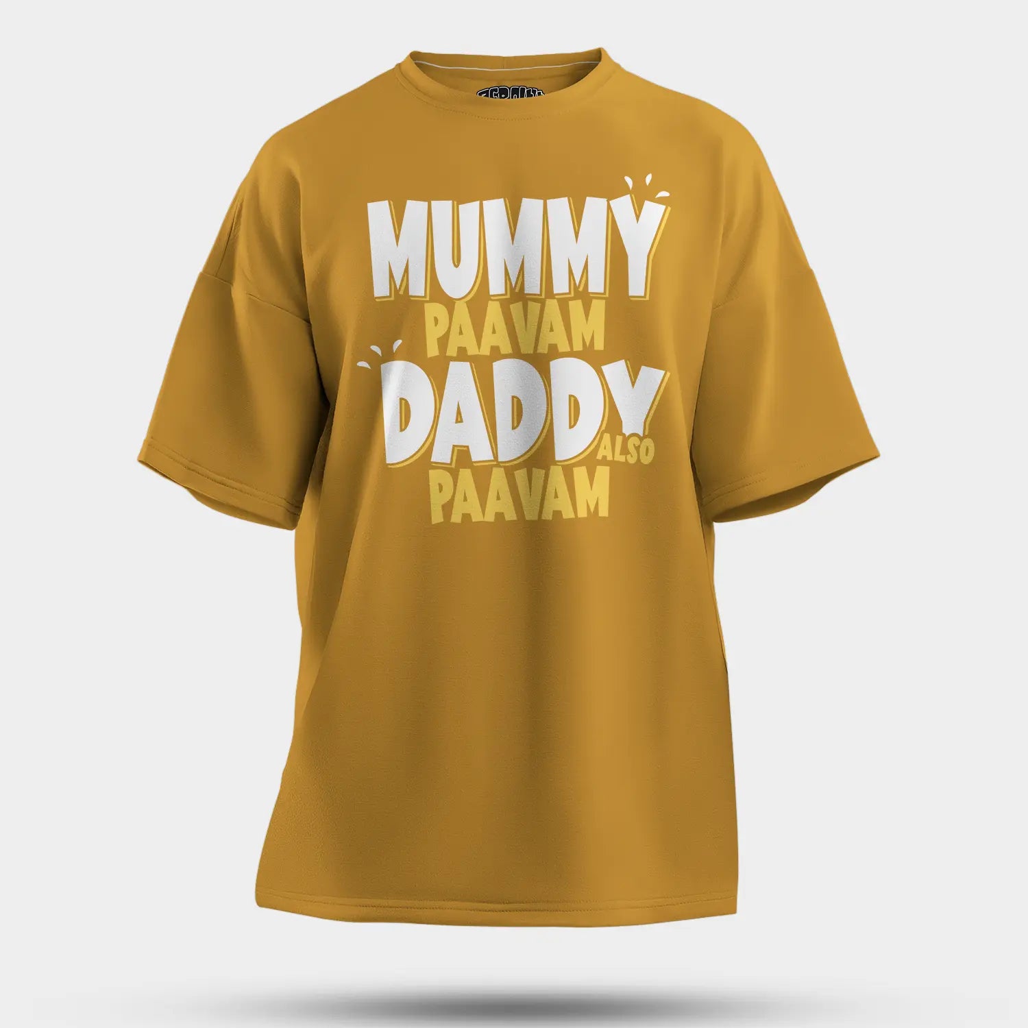 Mummy Paavam, Daddy Also Paavam Men/Unisex Oversized T-Shirt in Mustard Yellow Color