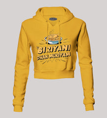Biriyani Dhan Mukiyam Women's Crop Hoodies in Mustard Yellow Color