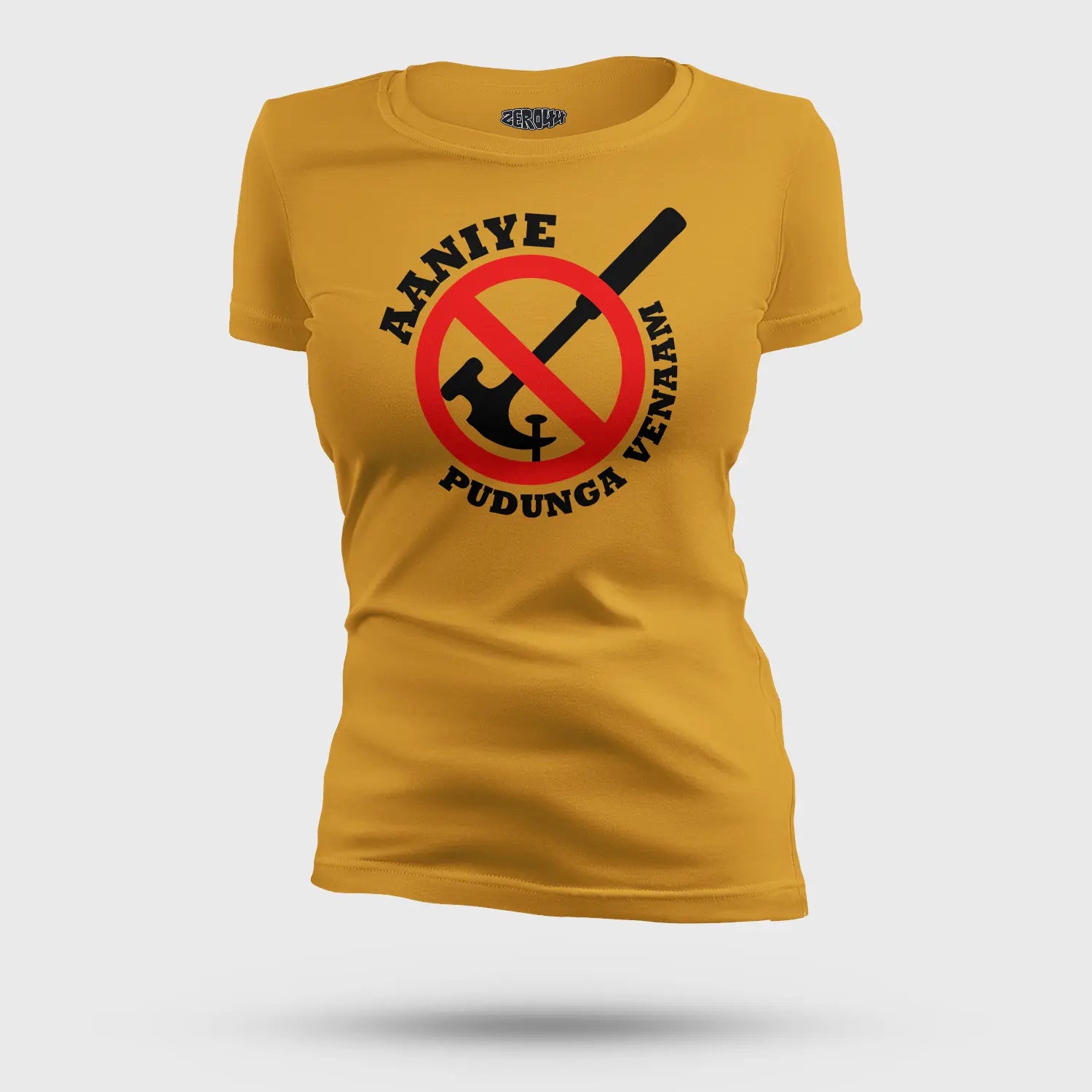 Aaniye Pudunga Venaam Women's T-Shirt in Mustard Yellow Color