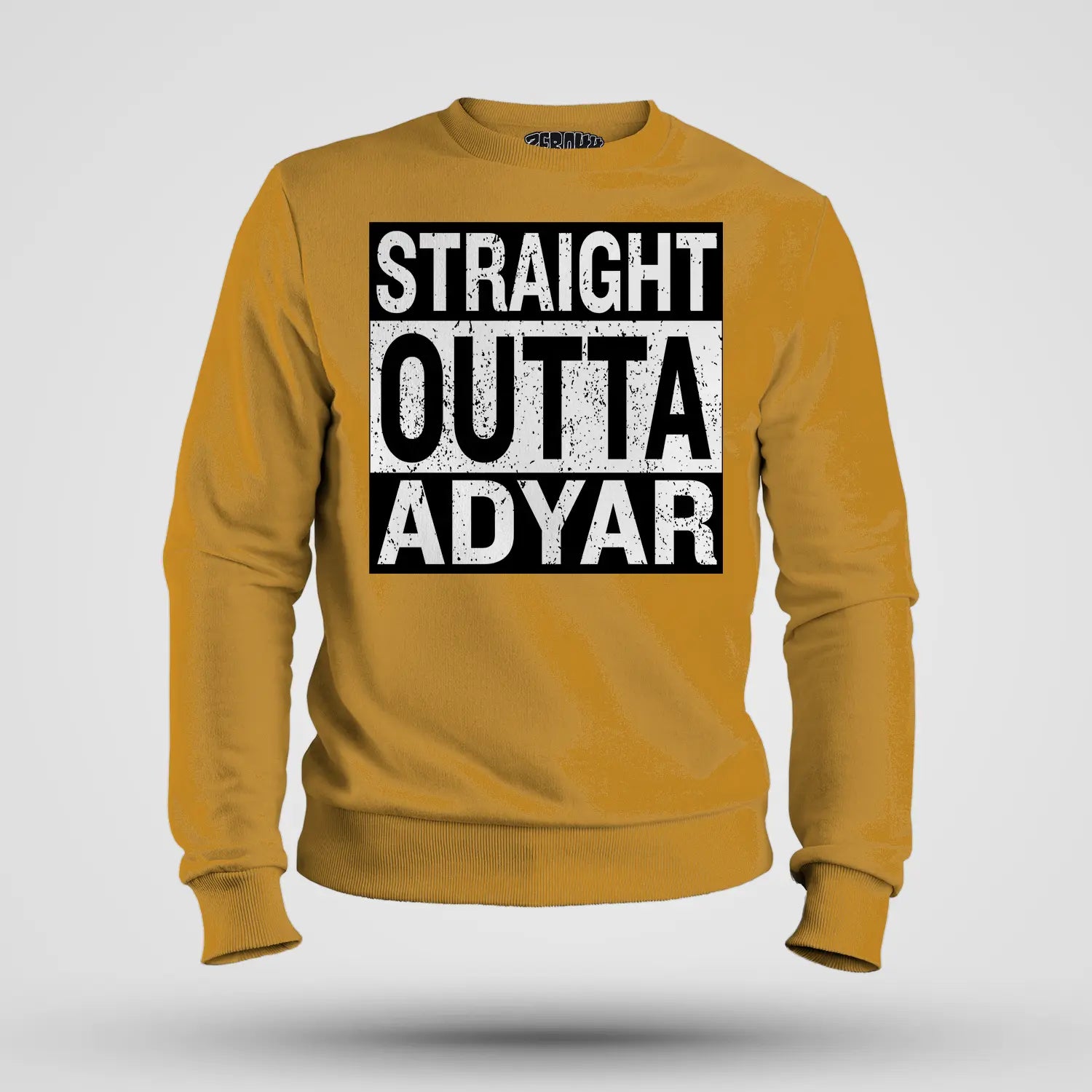 Straight Outta Adyar Men/Unisex Sweatshirt in Mustard Yellow Color