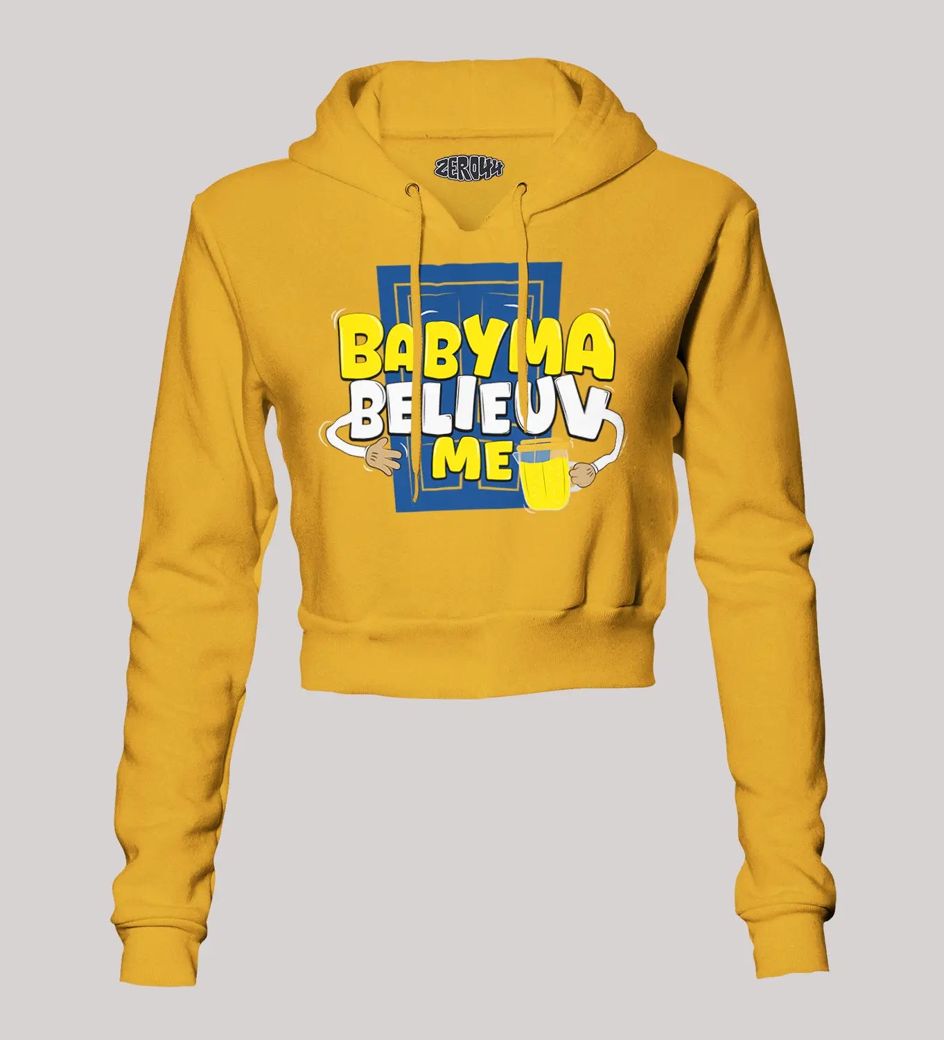 Babyma Belieuv Me Women's Crop Hoodies in Mustard Yellow Color