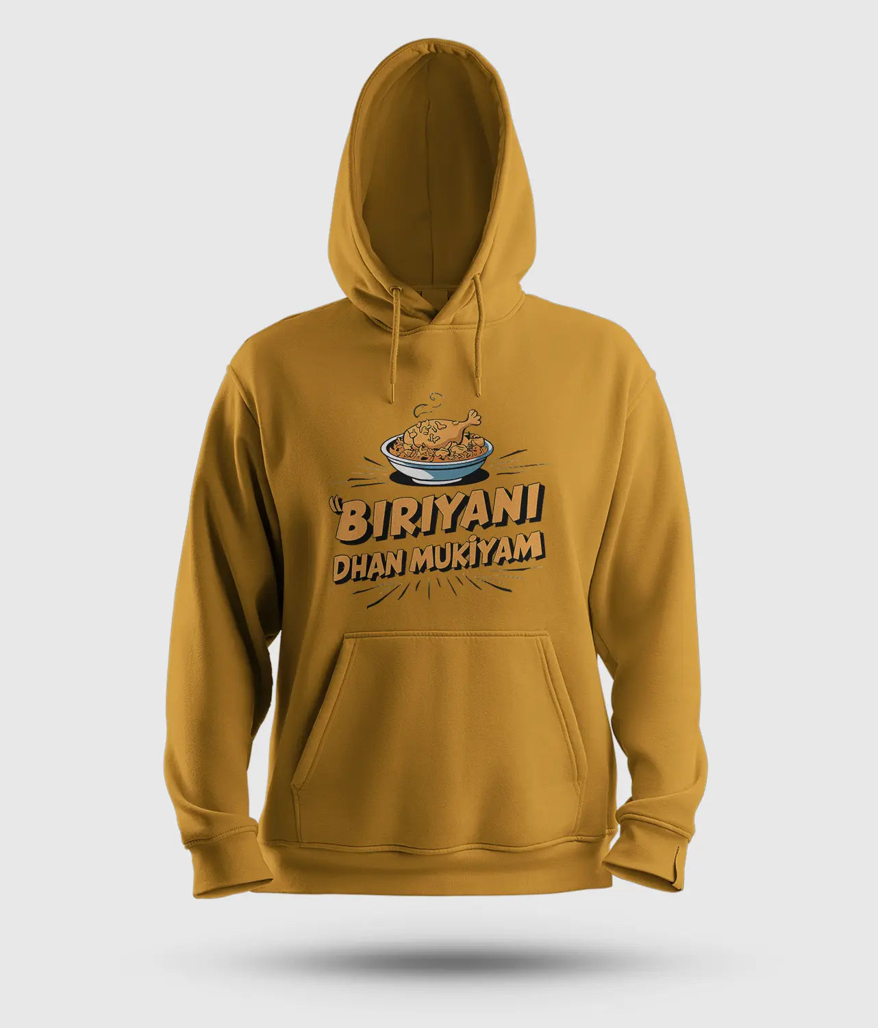 Biriyani Dhan Mukiyam Men/Unisex Hoodie in Mustard Yellow Color