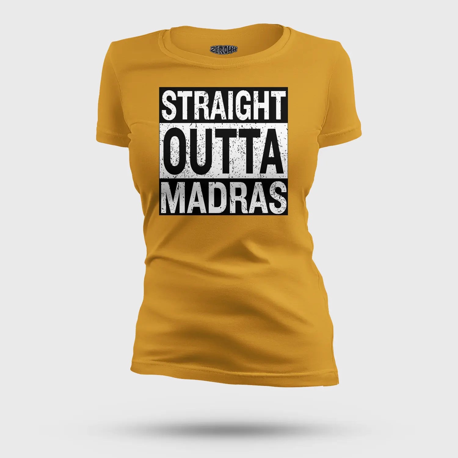 Straight Outta Madras Women's T-Shirt in Mustard Yellow Color