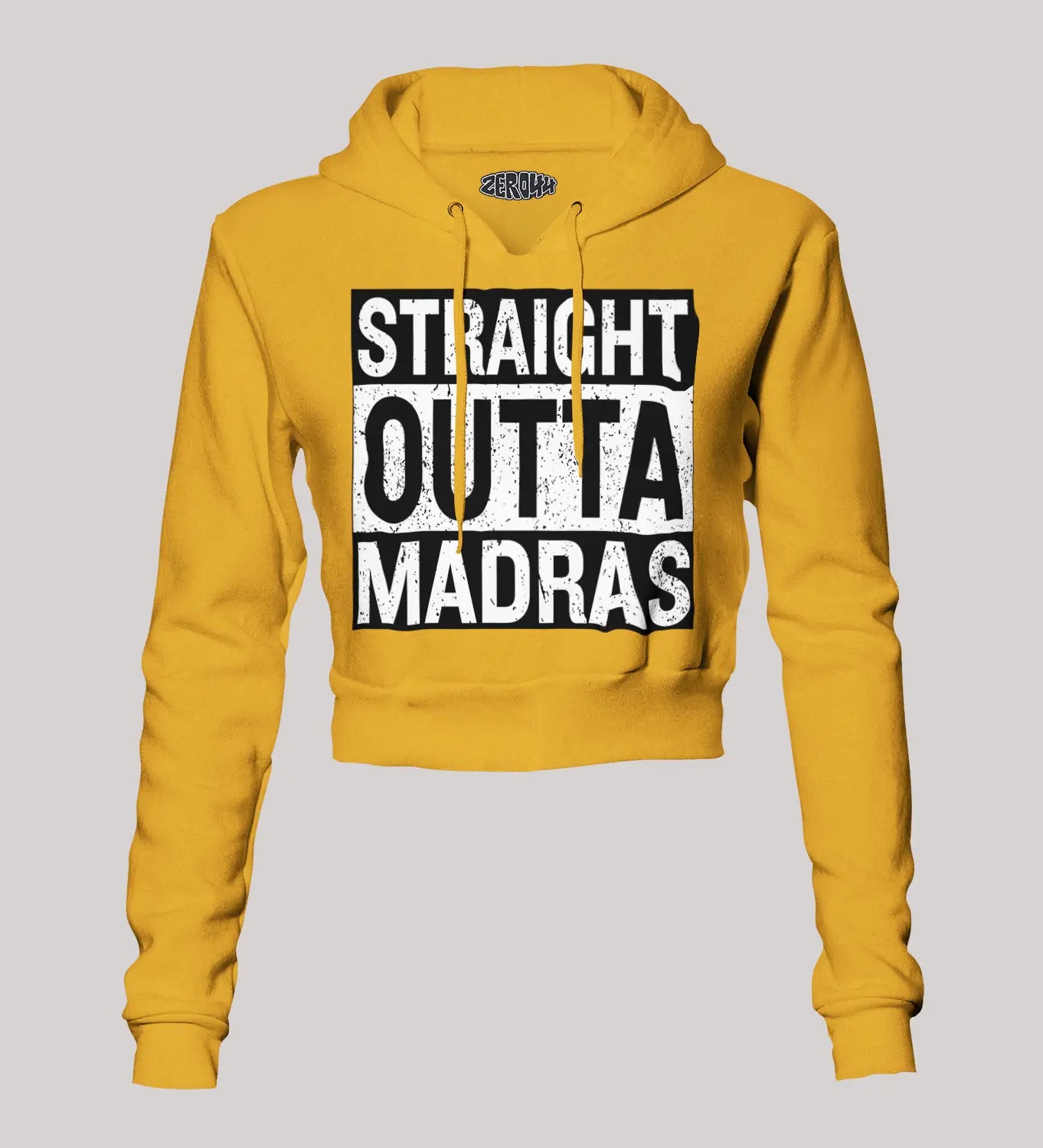Straight Outta Madras Women's Crop Hoodies in Mustard Yellow Color