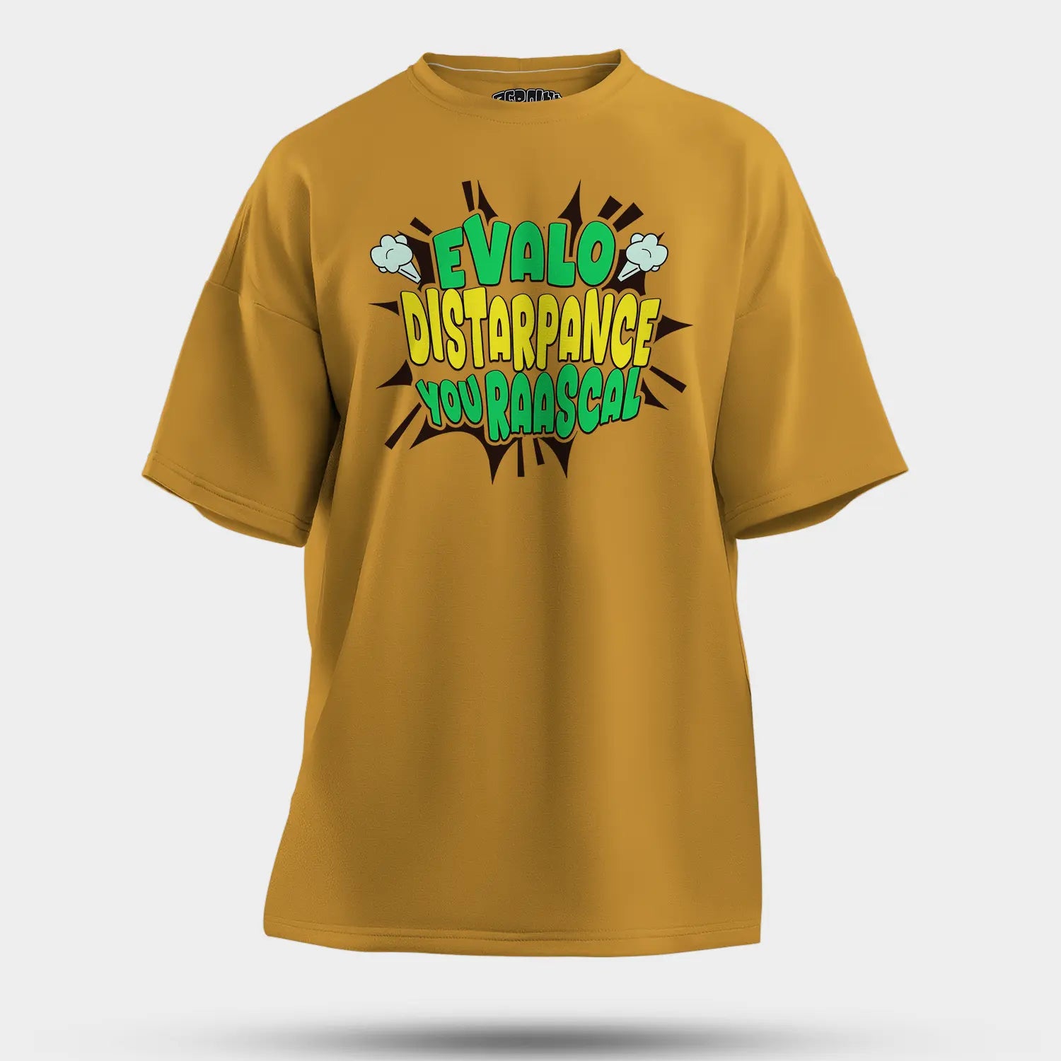Evalo Distarpance You Raascal Men/Unisex Oversized T-Shirt in Mustard Yellow Color