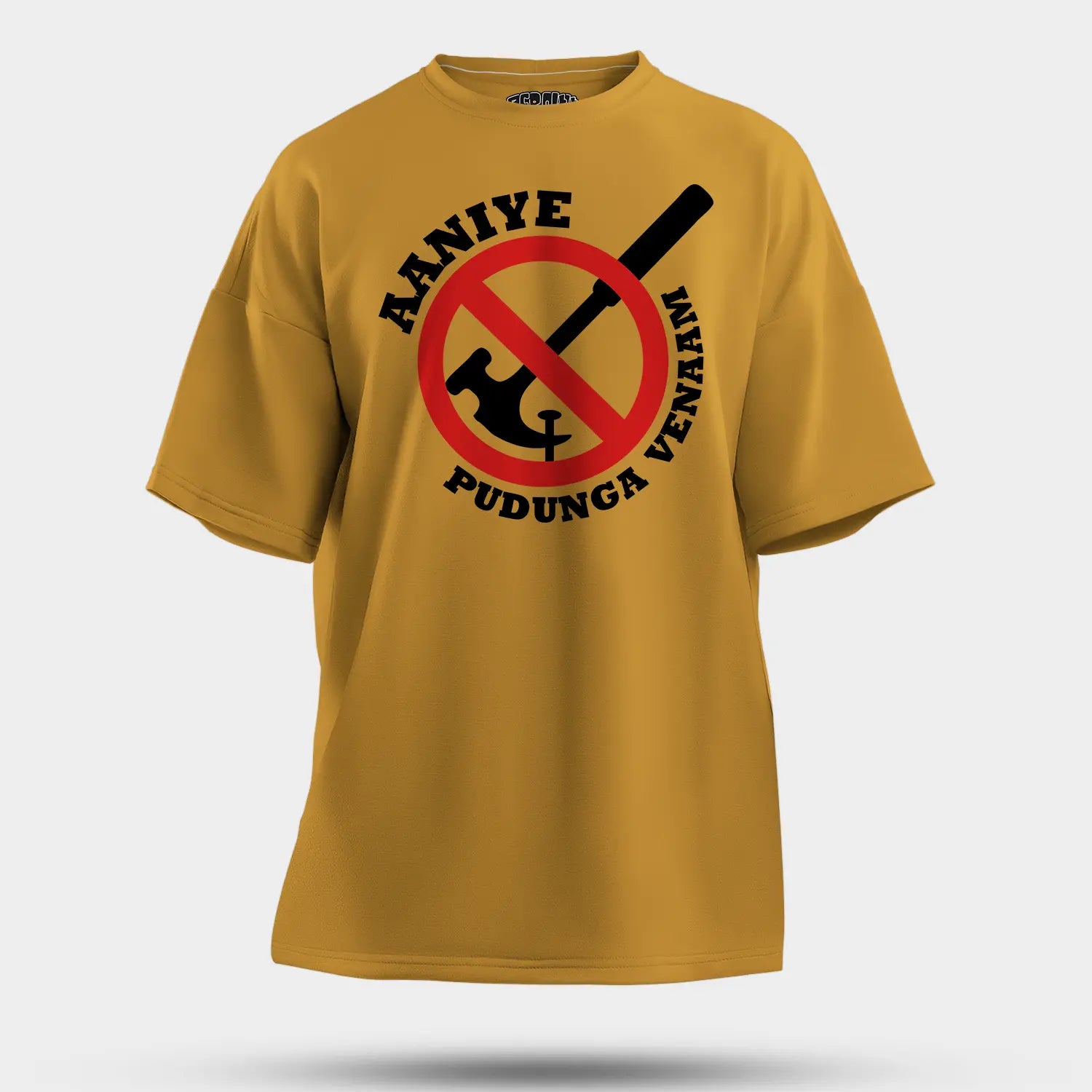 Aaniye Pudunga Venaam Men/Unisex Oversized T-Shirt in Mustard Yellow Color