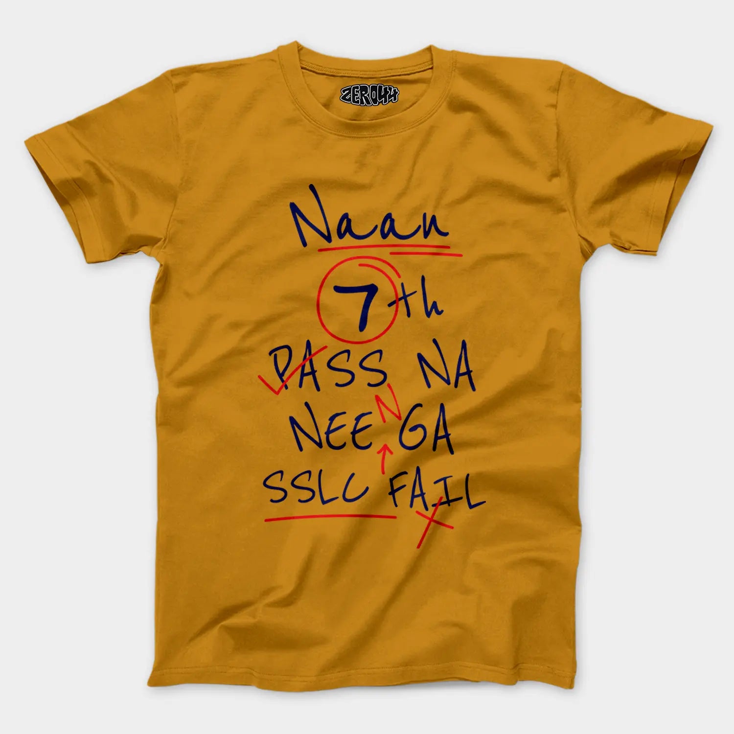 Naan 7Th Pass Na, Neenge Sslc Fail Men/Unisex T-Shirt in Mustard Yellow Color