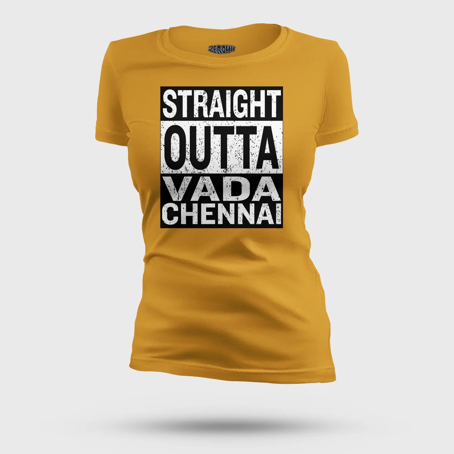 Straight Outta Vada Chennai Women's T-Shirt in Mustard Yellow Color