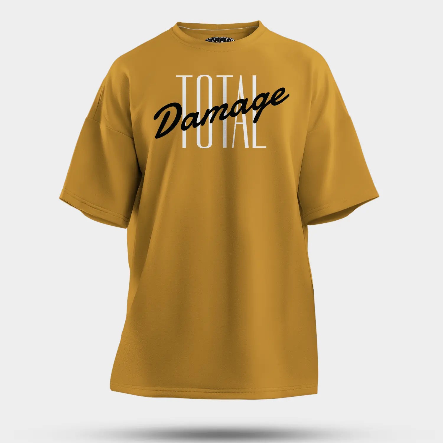 Total Damage Men/Unisex Oversized T-Shirt in Mustard Yellow Color